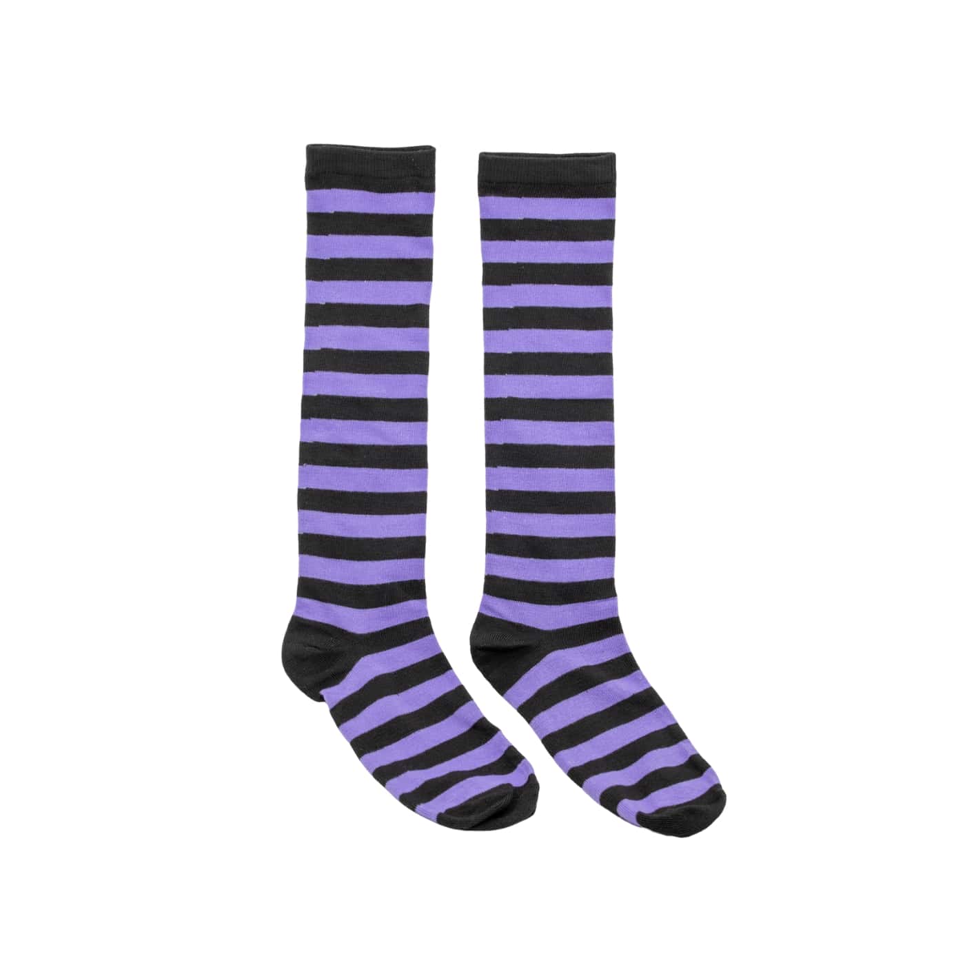Black & Lilac Stripe Knee High Socks by RainbowsAndFairies.com.au (Stripe Long Socks - Rainbow - Stockings - Colourful Socks - Vintage Inspired) - SKU: FW_SOCKS_STRIPE_B&L - Pic-02