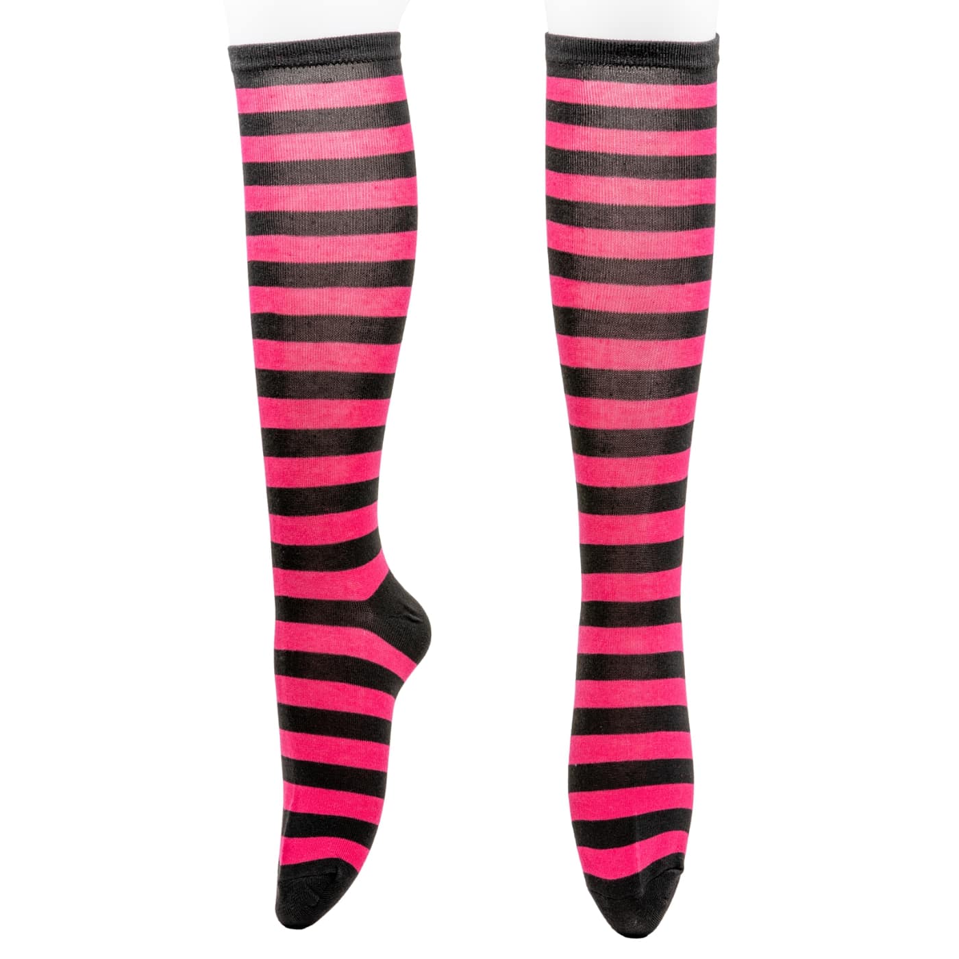 Black & Pink Stripe Knee High Socks by RainbowsAndFairies.com.au (Stripe Long Socks - Rainbow - Stockings - Colourful Socks - Vintage Inspired) - SKU: FW_SOCKS_STRIPE_BPI - Pic-01
