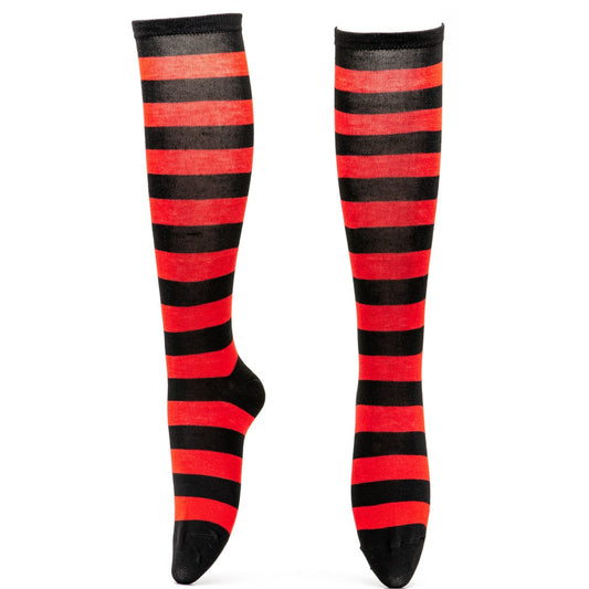 Black & Red Stripe Knee High Socks by RainbowsAndFairies.com.au (Stripe Long Socks - Rainbow - Stockings - Colourful Socks - Vintage Inspired) - SKU: FW_SOCKS_STRIPE_B&R - Pic-01