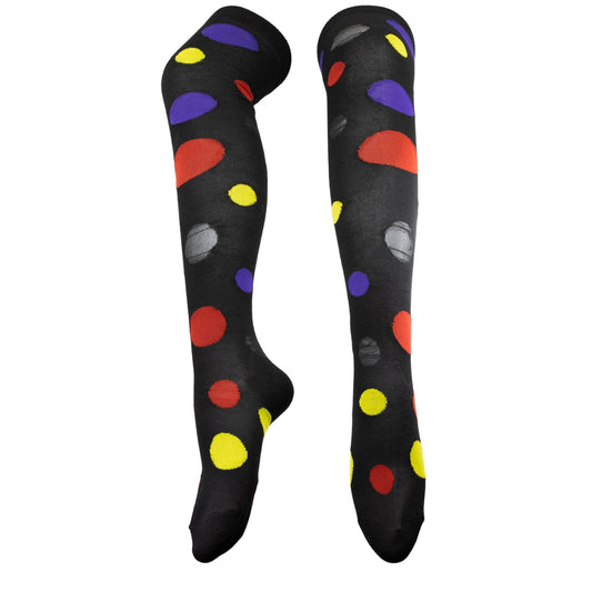 Black Spotty Over The Knee Socks by RainbowsAndFairies.com.au (Stripe Long Socks - Rainbow - Stockings - Colourful Socks - Vintage Inspired) - SKU: FW_SOCKL_SPOTY_BLA - Pic-01