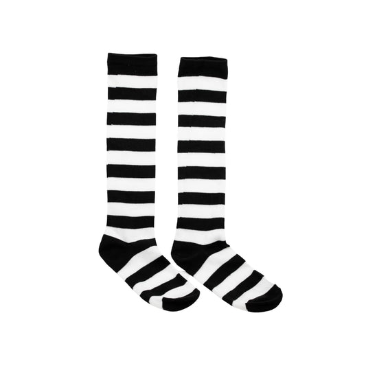 Black & White Stripe Knee High Socks by RainbowsAndFairies.com.au (Stripe Long Socks - Rainbow - Stockings - Colourful Socks - Vintage Inspired) - SKU: FW_SOCKS_STRIPE_B&W - Pic-02