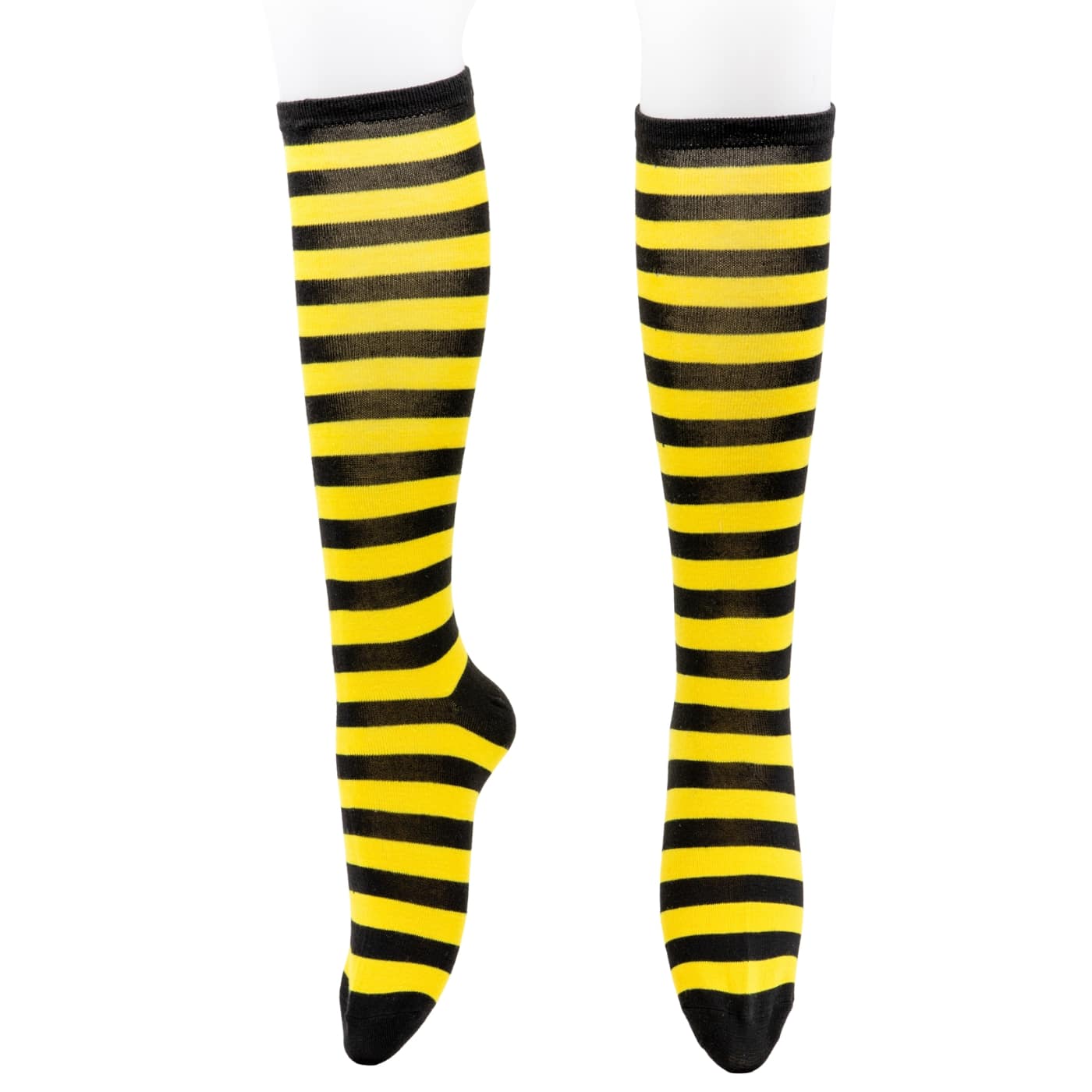 Black & Yellow Stripe Knee High Socks by RainbowsAndFairies.com.au (Stripe Long Socks - Rainbow - Stockings - Colourful Socks - Vintage Inspired) - SKU: FW_SOCKS_STRIPE_B&Y - Pic-01