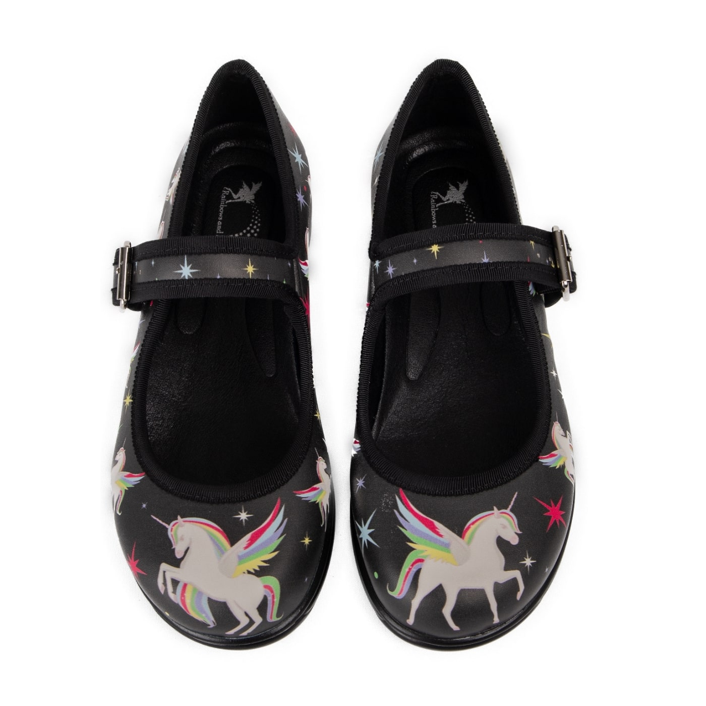Blessing Mary Janes by RainbowsAndFairies.com.au (Winged Unicorn - Unicorn - Mismtached Shoes - Quirky Shoes - Fantasy - Rainbow) - SKU: FW_MARYJ_BLESS_ORG - Pic-02