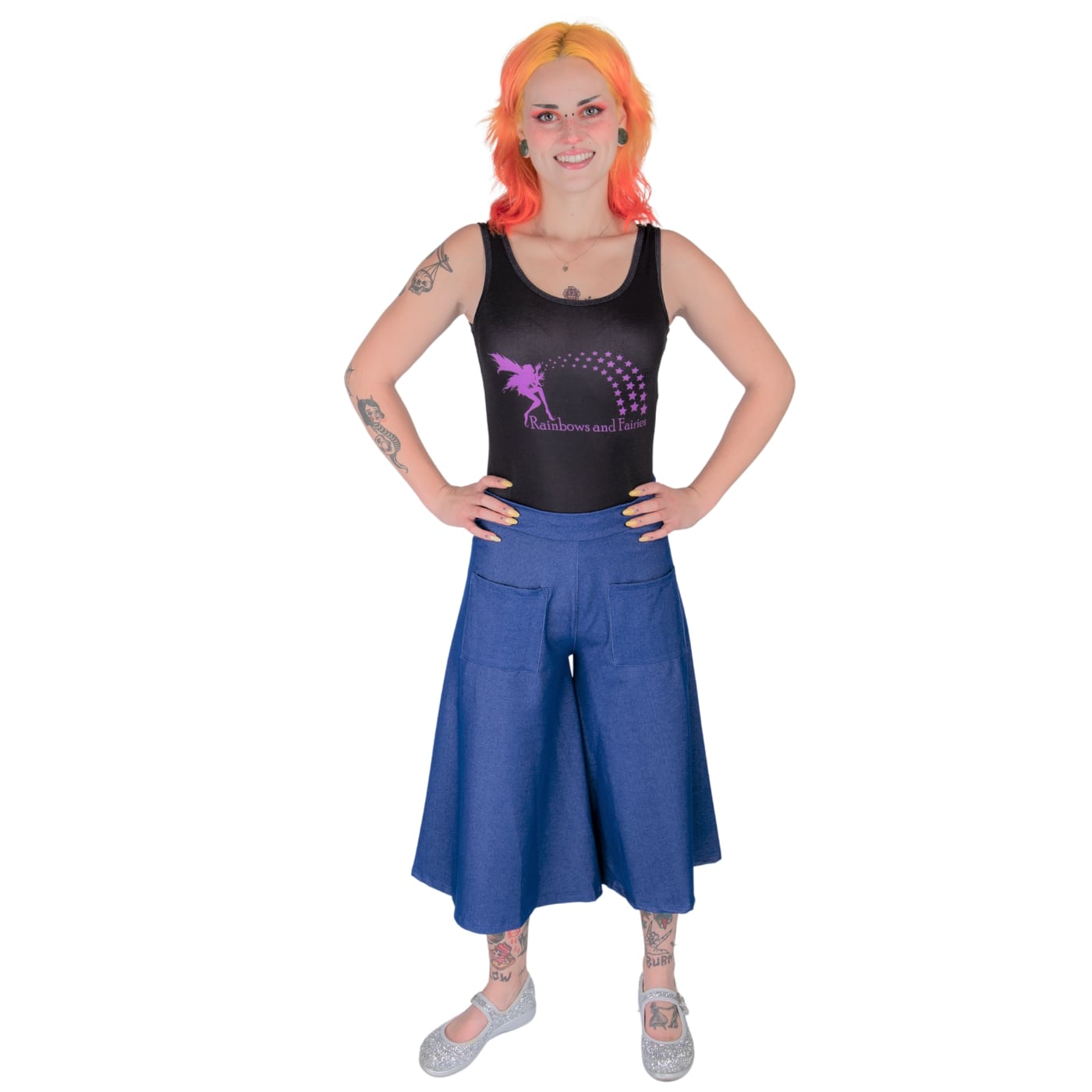 Blue Denim Culottes by RainbowsAndFairies.com.au (Denim Jeans - 3 Quarter Pants - Wide Leg Pants - Rockabilly - Kitsch - Vintage Inspired) - SKU: CL_CULTS_DENIM_BLU - Pic-04