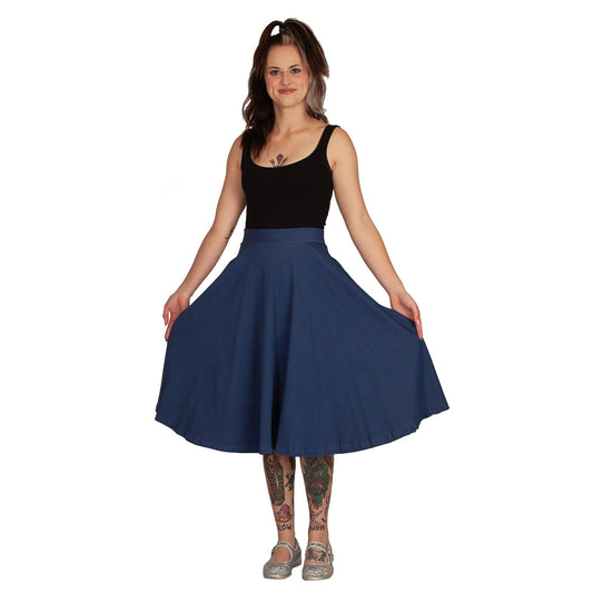 Blue Denim Swishy Skirt by RainbowsAndFairies.com.au (Denim Look - Jeggings - Rockabilly - Kitsch - Circle Skirt With Pockets - Mod Retro - Jean Skirt) - SKU: CL_SWISH_DENIM_BLU - Pic-05