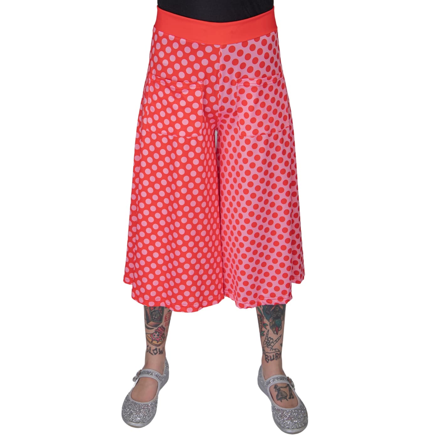 Blush Culottes by RainbowsAndFairies.com.au (Red Polka Dots - Pink Polka Dots - Pink & Red - 3 Quarter Pants - Wide Leg Pants - Vintage Inspired) - SKU: CL_CULTS_BLUSH_ORG - Pic-01