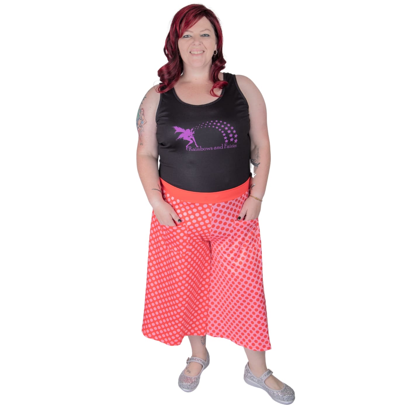 Blush Culottes by RainbowsAndFairies.com.au (Red Polka Dots - Pink Polka Dots - Pink & Red - 3 Quarter Pants - Wide Leg Pants - Vintage Inspired) - SKU: CL_CULTS_BLUSH_ORG - Pic-02
