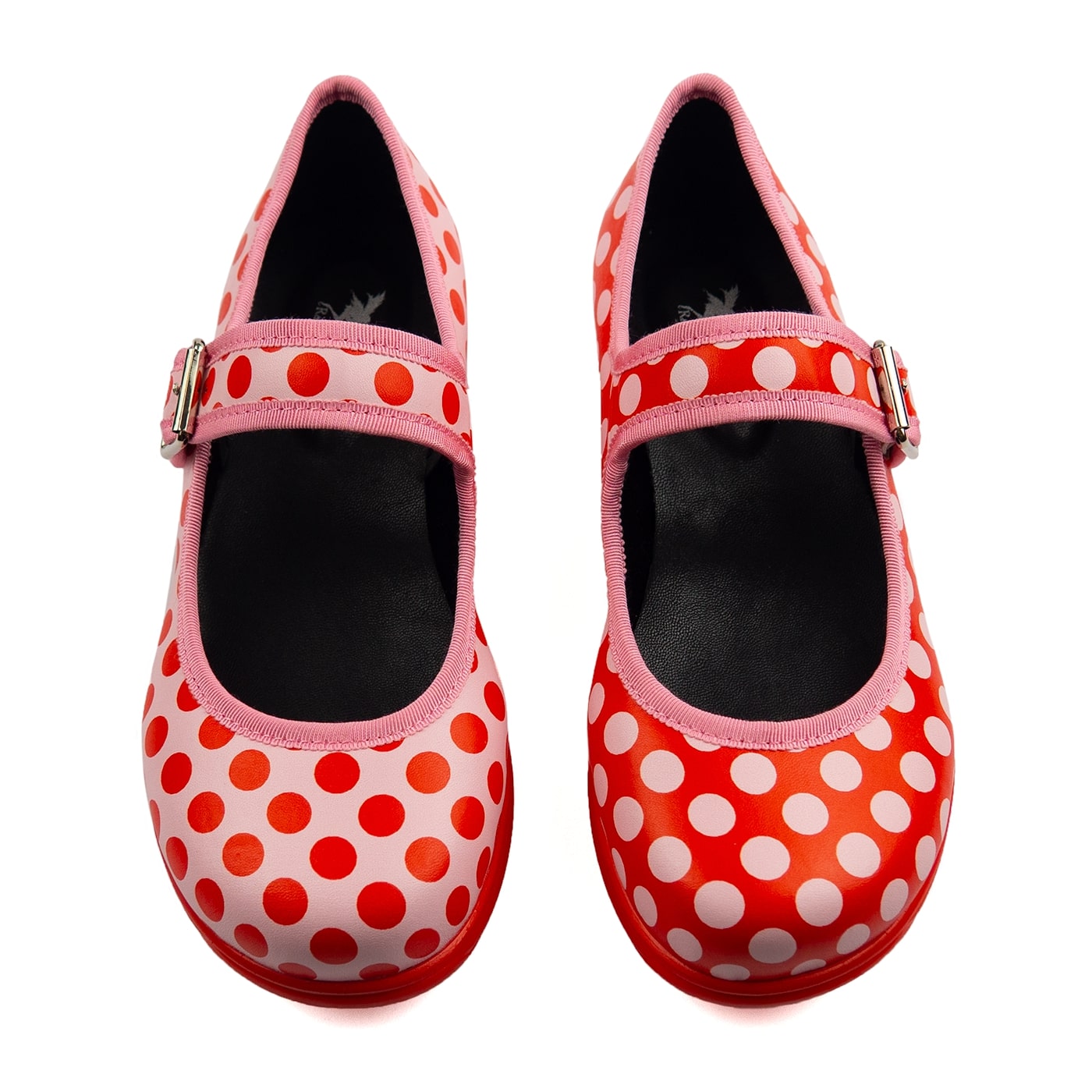 Blush Mary Janes by RainbowsAndFairies.com (Red Polka - Pink Polka - Minnie Mouse - Mismatched Shoes - Buckle Up Shoes - Cute Shoes) - SKU: FW_MARYJ_BLUSH_ORG - Pic 02