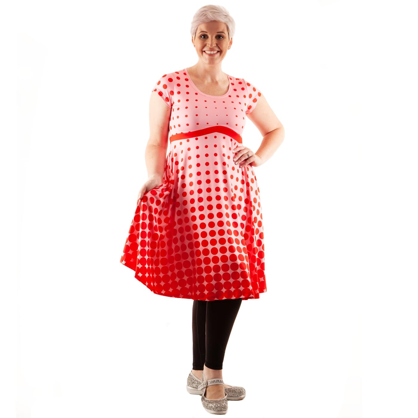Blush Tea Dress by RainbowsAndFairies.com (Red Pink - Polka Dot - Psychedelic - Dress With Pockets - Pin Up - Rockabilly - Rock & Roll) - SKU: CL_TEADR_BLUSH_ORG - Pic 06