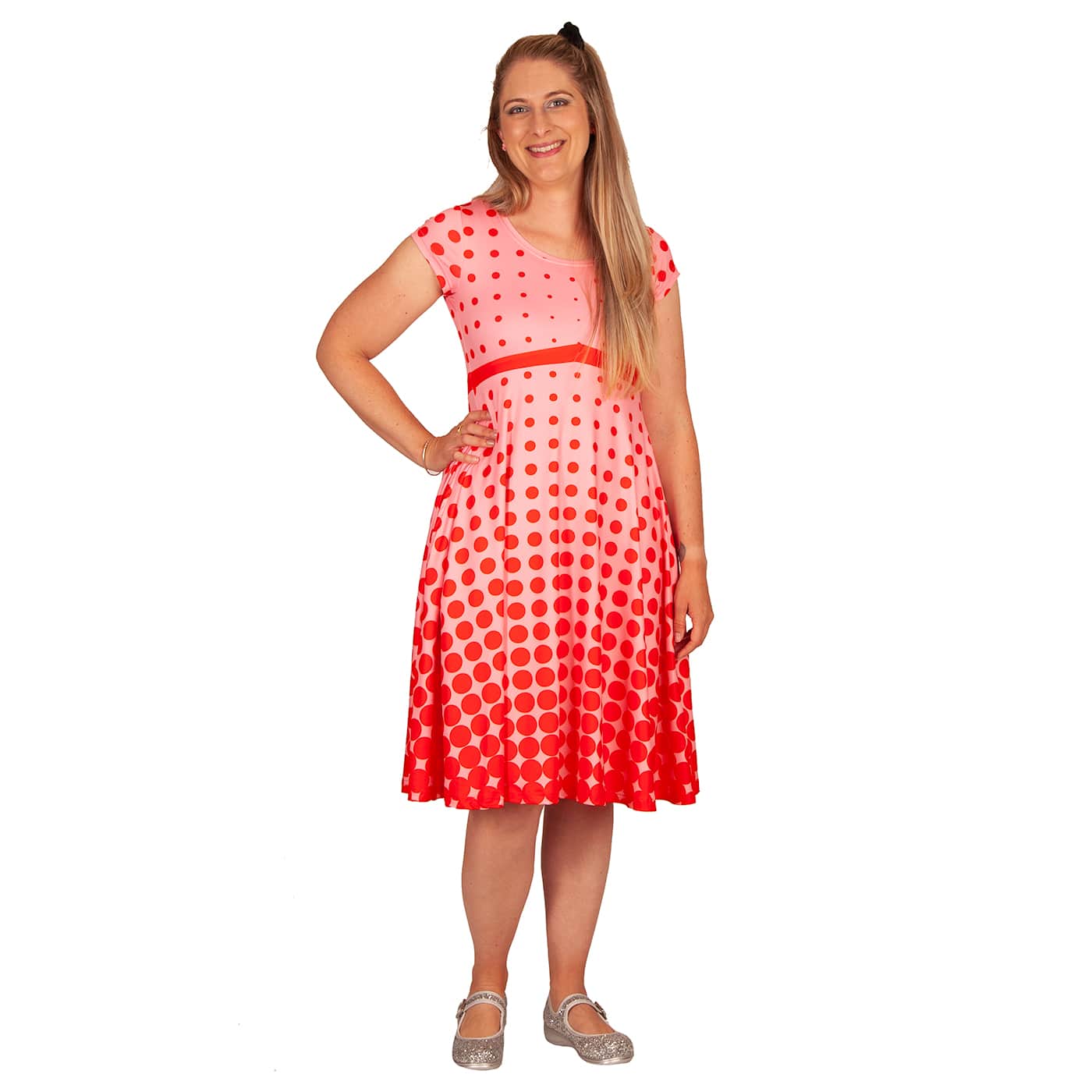 Blush Tea Dress by RainbowsAndFairies.com (Red Pink - Polka Dot - Psychedelic - Dress With Pockets - Pin Up - Rockabilly - Rock & Roll) - SKU: CL_TEADR_BLUSH_ORG - Pic 07
