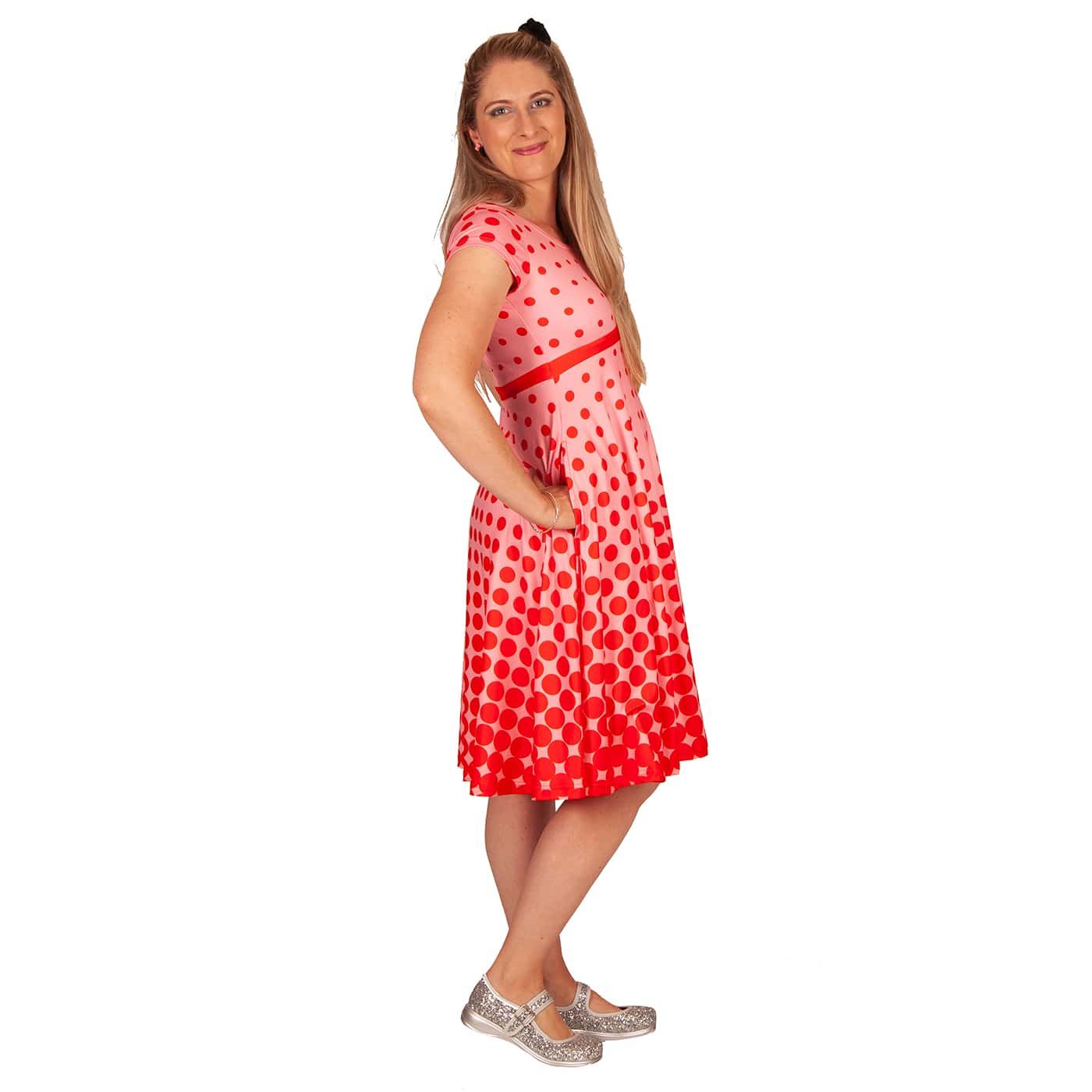 Blush Tea Dress by RainbowsAndFairies.com (Red Pink - Polka Dot - Psychedelic - Dress With Pockets - Pin Up - Rockabilly - Rock & Roll) - SKU: CL_TEADR_BLUSH_ORG - Pic 08