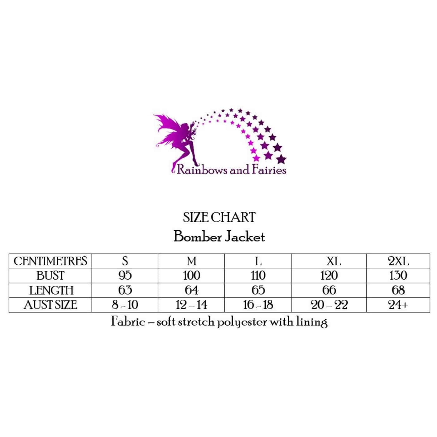 Bomber-Jacket-Size Chart-RainbowsAndFairies.com.au-FW_CHART_BOMBJ_ORG-01