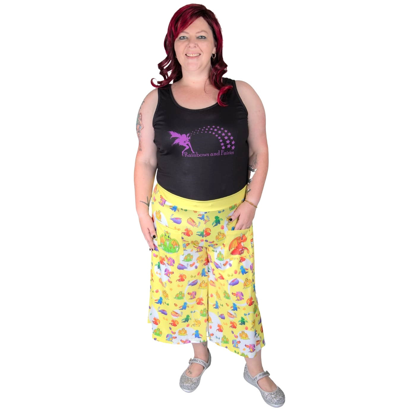 Brood Culottes by RainbowsAndFairies.com.au (Dragons - Vintage - Baby Dragon - Wide Leg Pants - Pokemon Inspired - 3 Quarter Pants - Kitsch) - SKU: CL_CULTS_BROOD_ORG - Pic-02