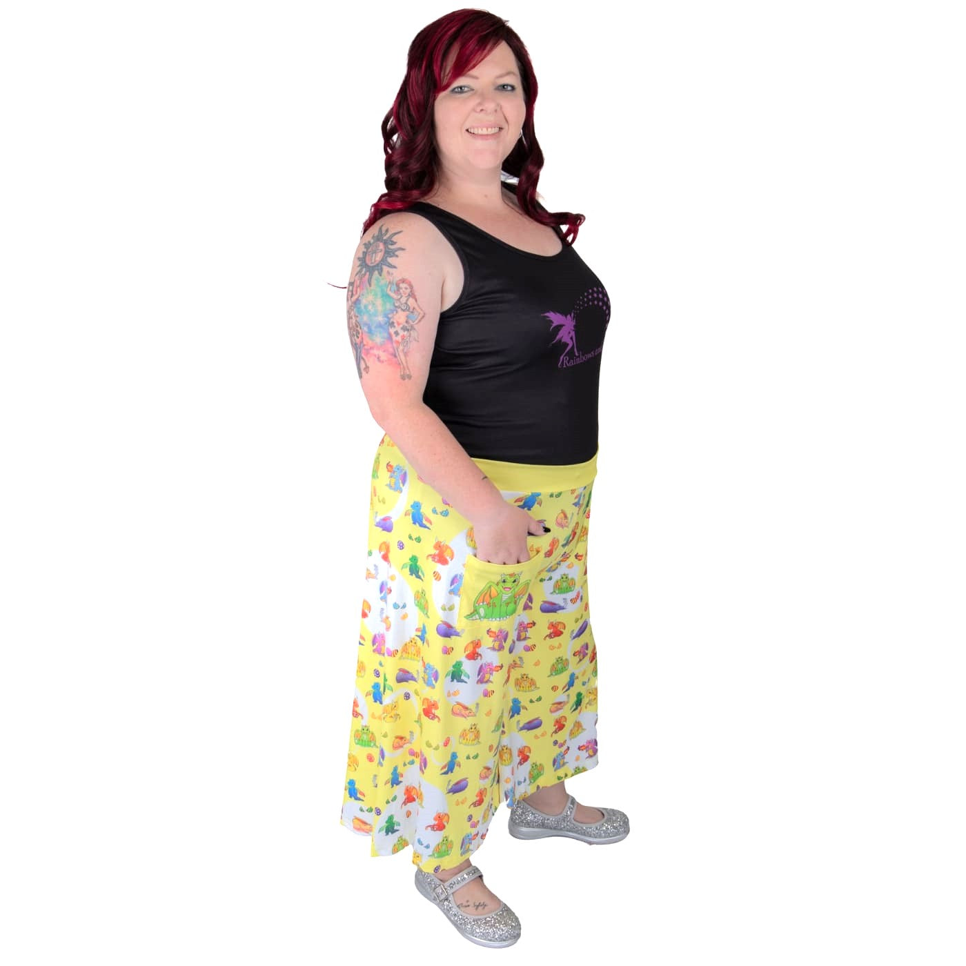 Brood Culottes by RainbowsAndFairies.com.au (Dragons - Vintage - Baby Dragon - Wide Leg Pants - Pokemon Inspired - 3 Quarter Pants - Kitsch) - SKU: CL_CULTS_BROOD_ORG - Pic-03
