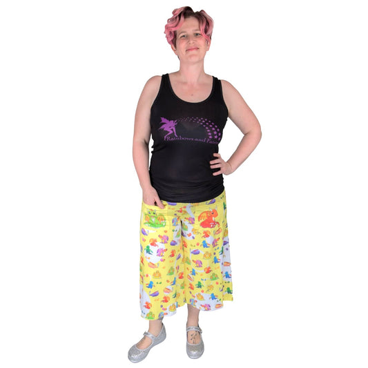 Brood Culottes by RainbowsAndFairies.com.au (Dragons - Vintage - Baby Dragon - Wide Leg Pants - Pokemon Inspired - 3 Quarter Pants - Kitsch) - SKU: CL_CULTS_BROOD_ORG - Pic-04