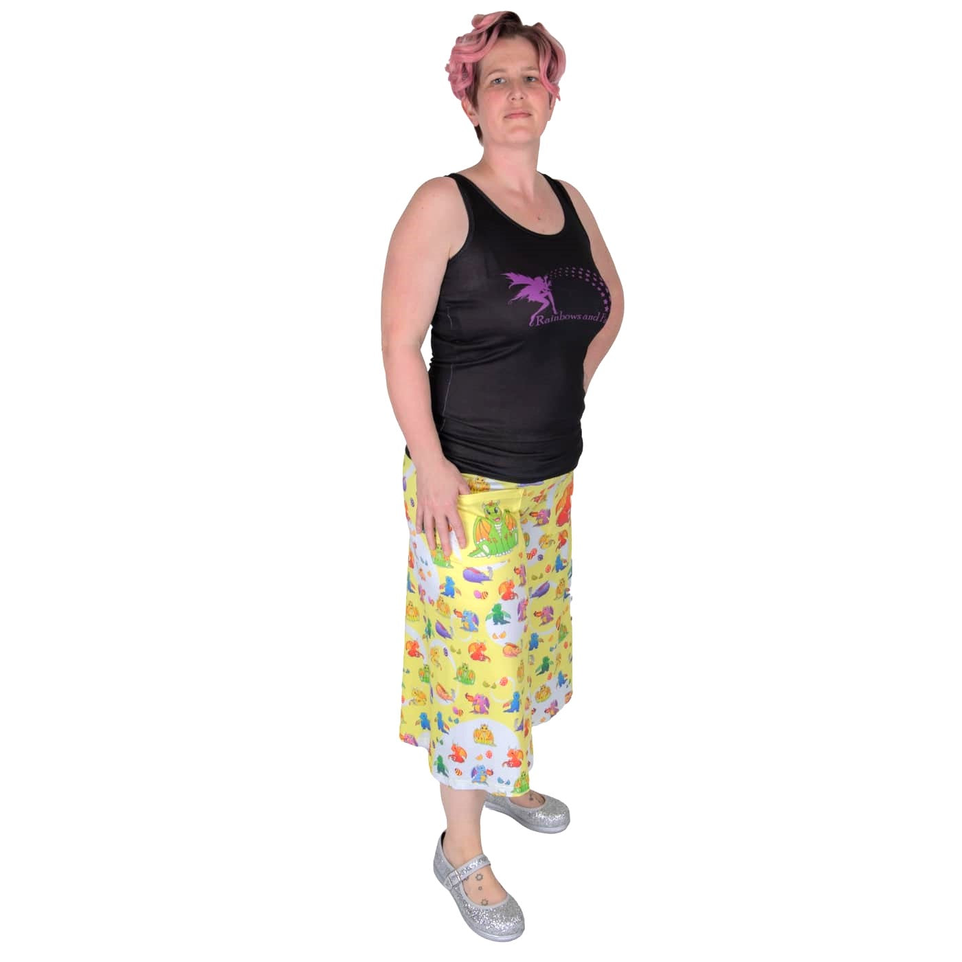 Brood Culottes by RainbowsAndFairies.com.au (Dragons - Vintage - Baby Dragon - Wide Leg Pants - Pokemon Inspired - 3 Quarter Pants - Kitsch) - SKU: CL_CULTS_BROOD_ORG - Pic-05