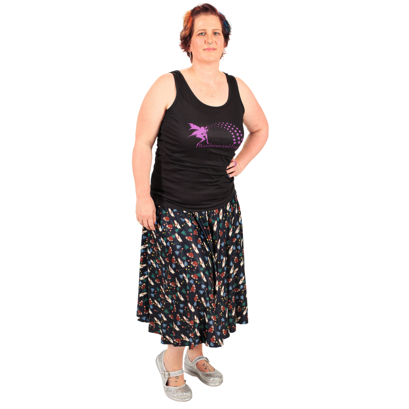 Burrow Swishy Skirt by RainbowsAndFairies.com (Meerkat - Animal Print - Skirt With Pockets - Circle Skirt - Vintage Inspired) - SKU: CL_SWISH_BURRO_ORG - Pic 02
