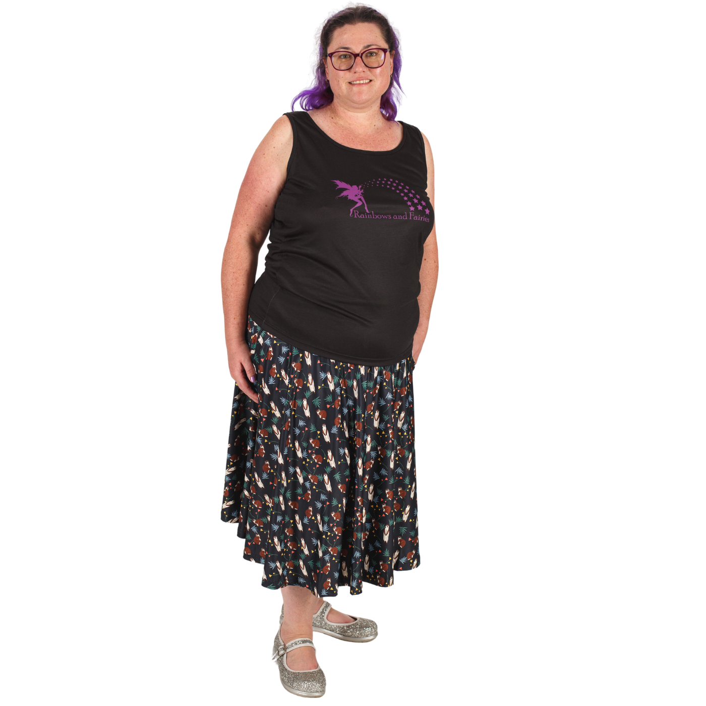 Burrow Swishy Skirt by RainbowsAndFairies.com (Meerkat - Animal Print - Skirt With Pockets - Circle Skirt - Vintage Inspired) - SKU: CL_SWISH_BURRO_ORG - Pic 04