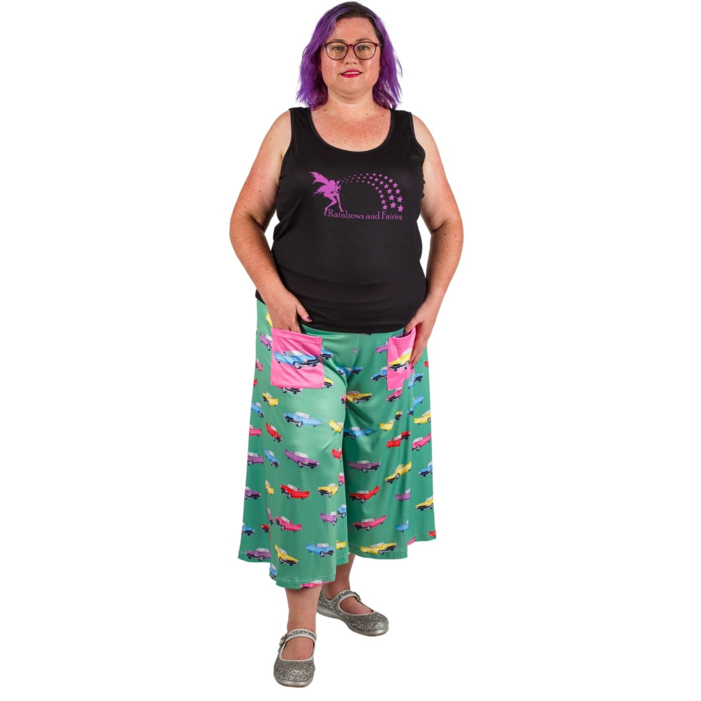 Cadillac Culottes by RainbowsAndFairies.com.au (Vintage Car - Antique - 3 Quarter Pants - Kitsch - Vintage Inspired - Pink Cadillac - Rock & Roll) - SKU: CL_CULTS_CADIL_ORG - Pic-04