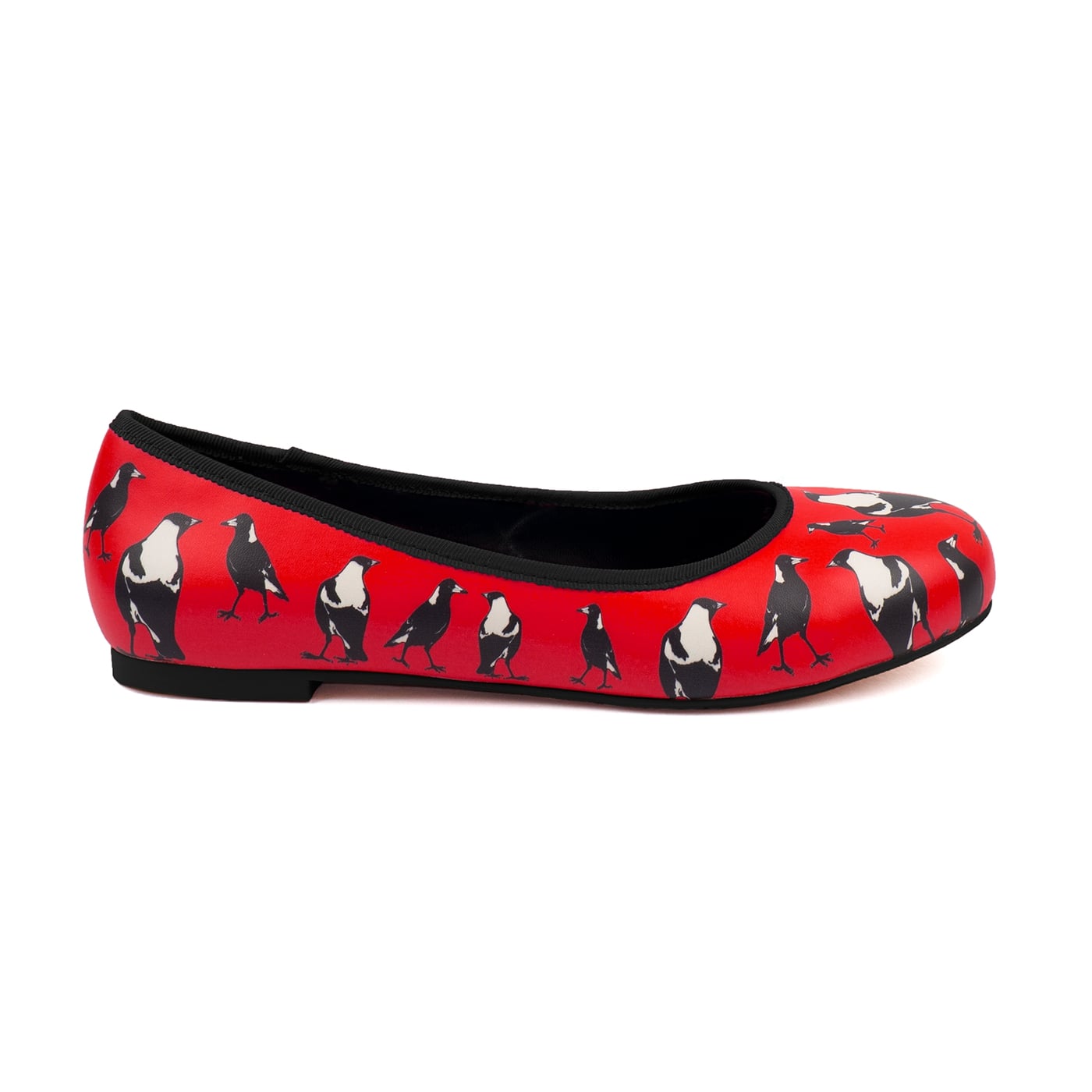 Charm Ballet Flats by RainbowsAndFairies.com (Magpies - Red - Black& White - Slip Ons - Mismatched Shoes) - SKU: FW_BALET_CHARM_ORG - Pic 04
