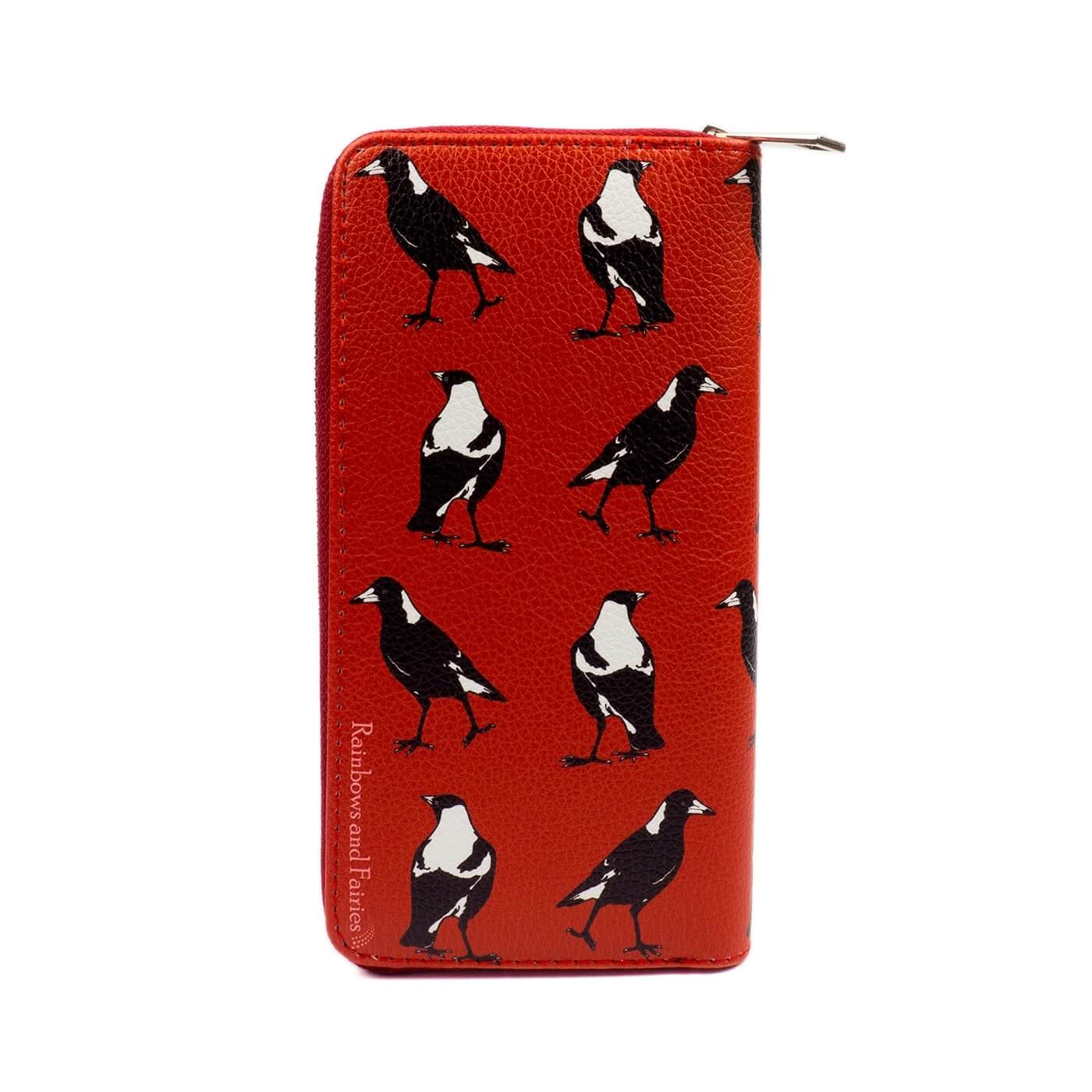 Charm Wallet by RainbowsAndFairies.com (Magpie Purse - Australian - Black White Red - Quirky Bag) - SKU: BG_WALLT_CHARM_ORG - Pic 02