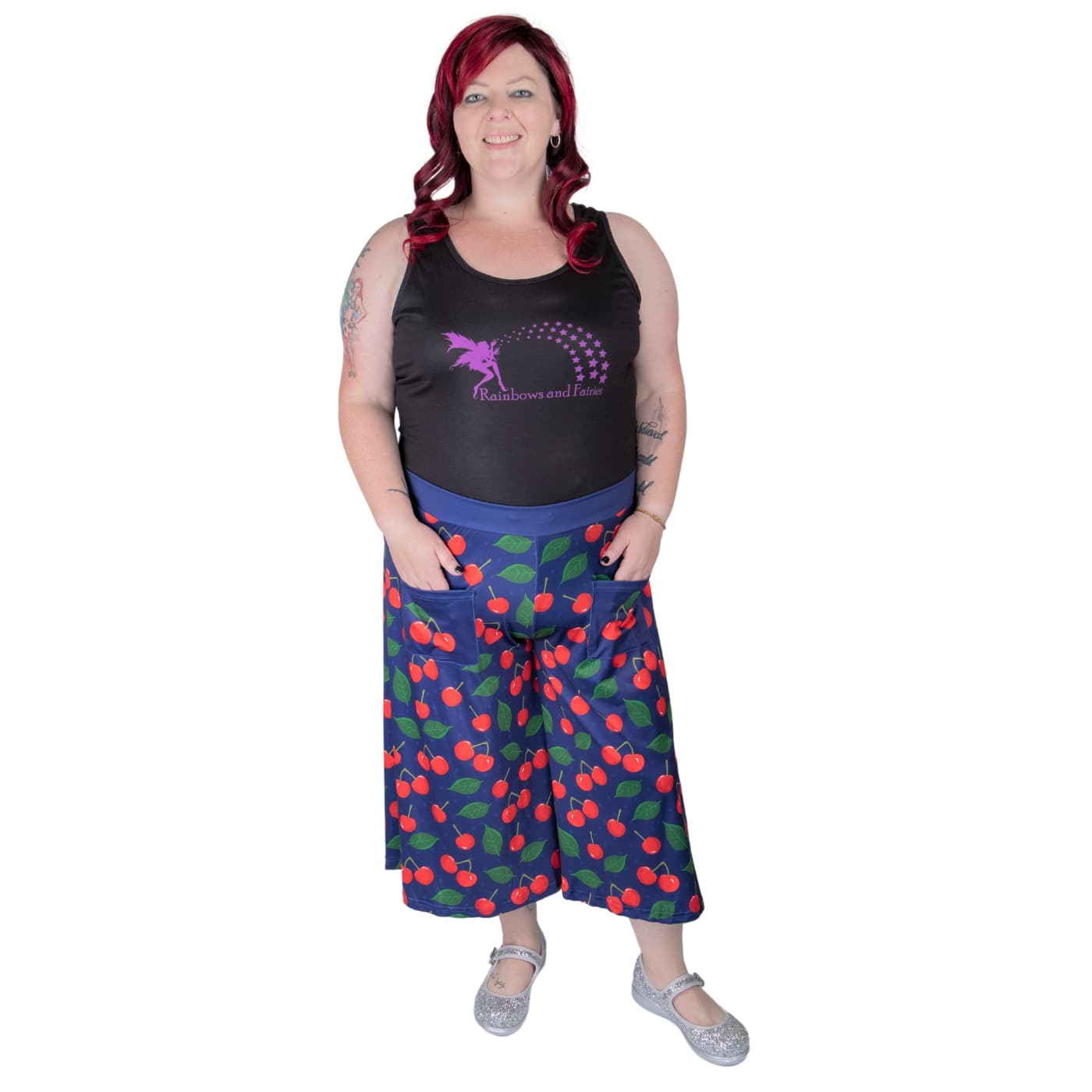 Cherry Culottes by RainbowsAndFairies.com.au (Cherries - Cherry Print - Rockabilly - 3 Quarter Pants - Wide Leg Pants - Kitsch - Vintage Inspired) - SKU: CL_CULTS_CHERR_ORG - Pic-01