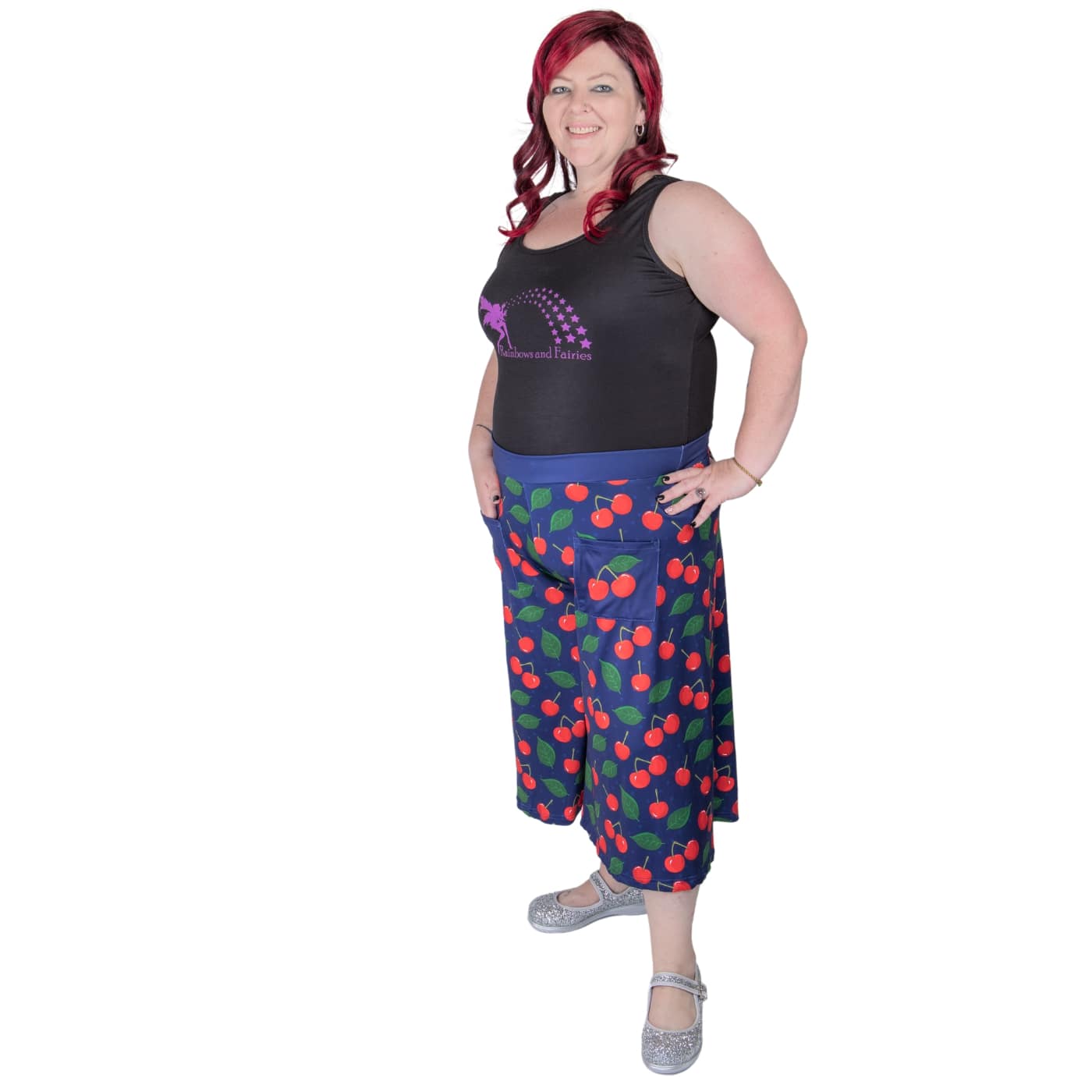 Cherry Culottes by RainbowsAndFairies.com.au (Cherries - Cherry Print - Rockabilly - 3 Quarter Pants - Wide Leg Pants - Kitsch - Vintage Inspired) - SKU: CL_CULTS_CHERR_ORG - Pic-02