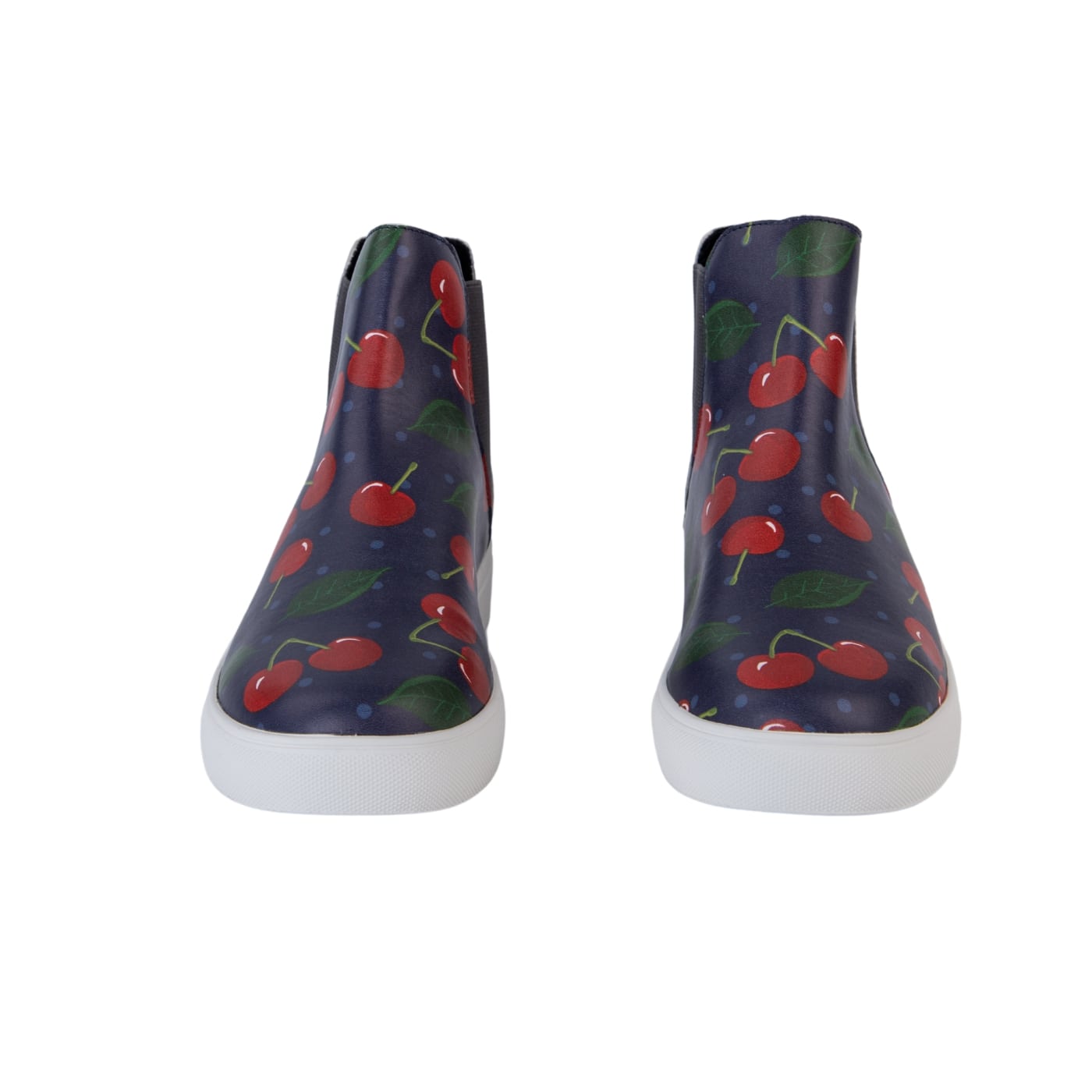Cherry Hi Tops by RainbowsAndFairies.com.au (Cherry Print - Chelsea Boots - Fruit - Rockabilly - Vegan - Mismatched Shoes - Elastic Side Boots) - SKU: FW_HITOP_CHERR_ORG - Pic-02