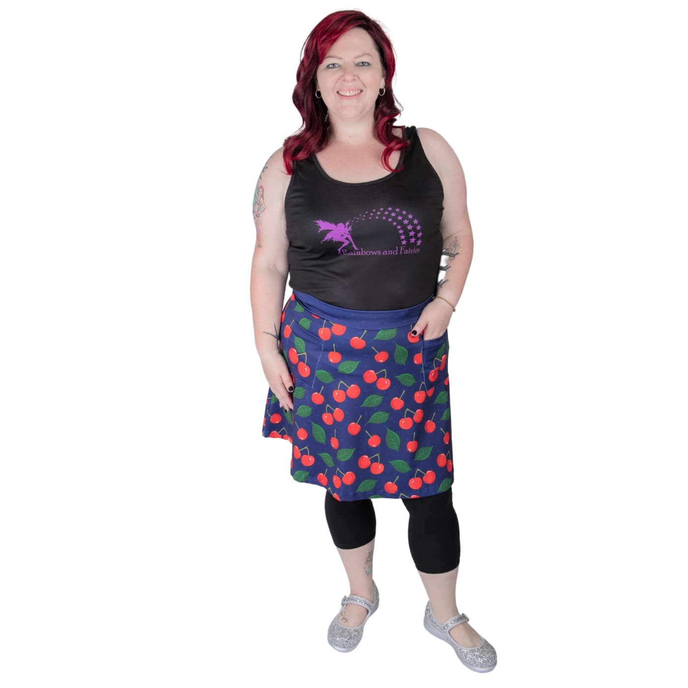 Cherry Short Skirt by RainbowsAndFairies.com.au (Cherries - Cherry Print - Rockabilly - Aline Skirt - Skirt With Pockets - Kitsch - Vintage Inspired) - SKU: CL_SHORT_CHERR_ORG - Pic-01
