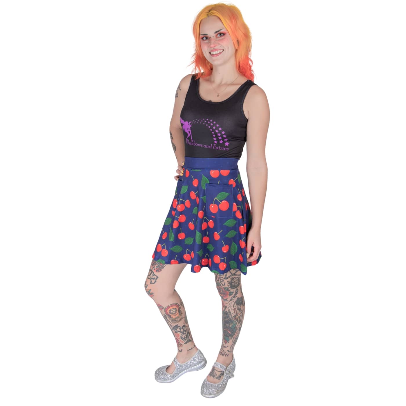 Cherry Short Skirt by RainbowsAndFairies.com.au (Cherries - Cherry Print - Rockabilly - Aline Skirt - Skirt With Pockets - Kitsch - Vintage Inspired) - SKU: CL_SHORT_CHERR_ORG - Pic-04