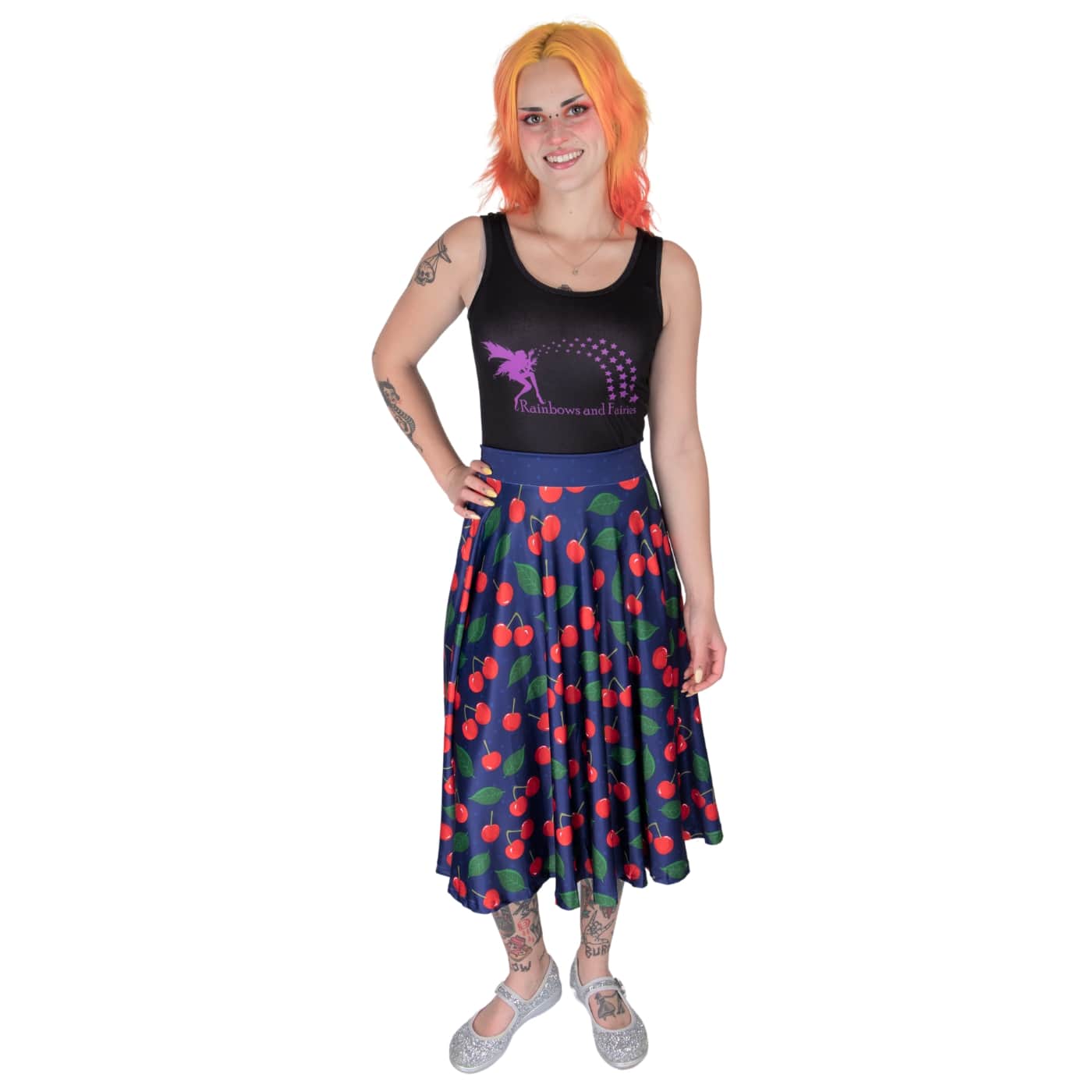 Cherry Swishy Skirt by RainbowsAndFairies.com.au (Cherries - Cherry Print - Rockabilly - Circle Skirt - Skirt With Pockets - Kitsch - Vintage Inspired) - SKU: CL_SWISH_CHERR_ORG - Pic-03