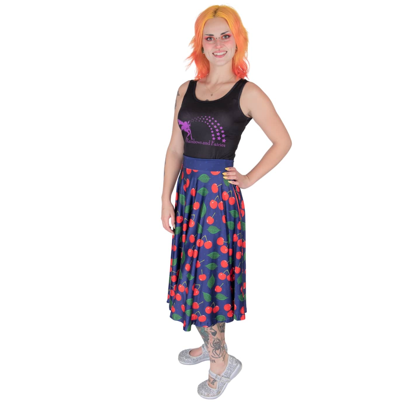 Cherry Swishy Skirt by RainbowsAndFairies.com.au (Cherries - Cherry Print - Rockabilly - Circle Skirt - Skirt With Pockets - Kitsch - Vintage Inspired) - SKU: CL_SWISH_CHERR_ORG - Pic-04