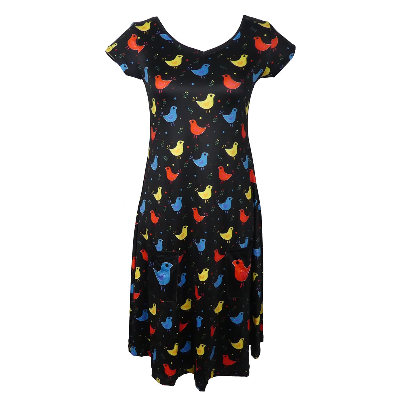 Chirp Tunic Dress by RainbowsAndFairies.com.au (Cute Birds - Partridge Family Inspired - Kitsch - Dress With Pockets - Mod - Vintage Inspired) - SKU: CL_TUNDR_CHIRP_ORG - Pic-01