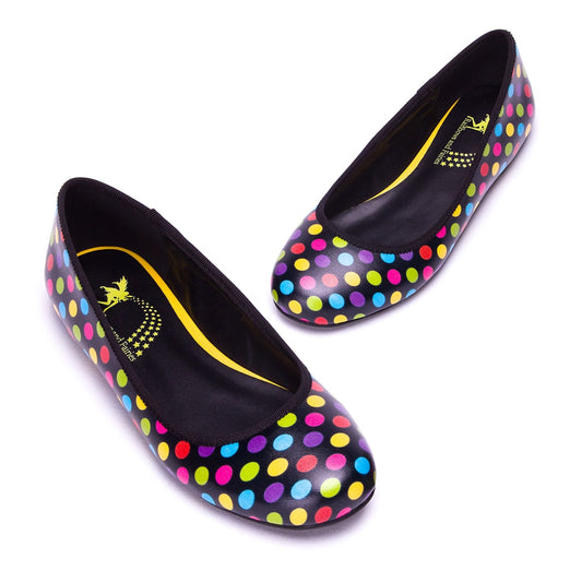 Confetti Ballet Flats by RainbowsAndFairies.com (Coloured Polka Dots - Multi Coloured - Rainbow - Quirky Shoes - Slip Ons - Comfy Flats) - SKU: FW_BALET_CONFT_ORG - Pic 01