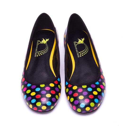 Confetti Ballet Flats by RainbowsAndFairies.com (Coloured Polka Dots - Multi Coloured - Rainbow - Quirky Shoes - Slip Ons - Comfy Flats) - SKU: FW_BALET_CONFT_ORG - Pic 02