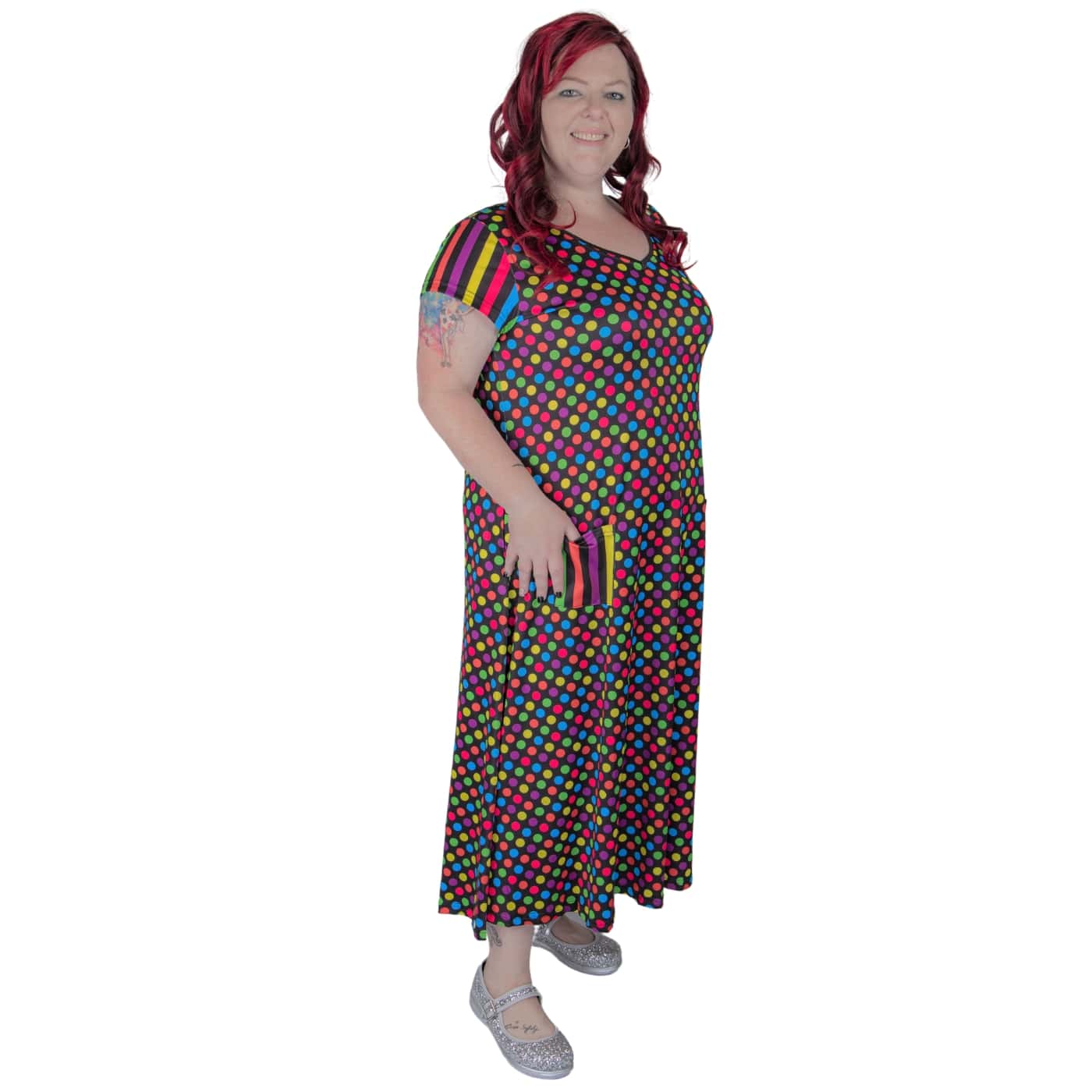 Confetti Maxi Dress by RainbowsAndFairies.com.au (Rainbow Spots - Polka Dots - Long Dress - Boho - Dress With Pockets - Vintage Inspired - Kitsch) - SKU: CL_MAXID_CONFT_ORG - Pic-02