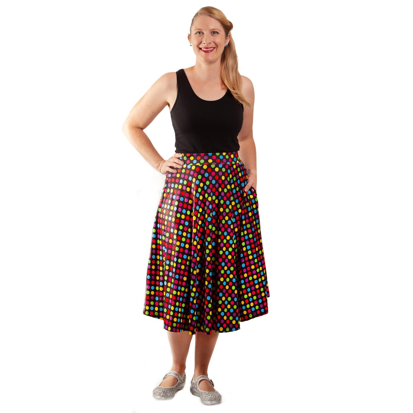 Confetti Swishy Skirt by RainbowsAndFairies.com.au (Rainbow Spots - Polka Dots - Colourful - Circle Skirt With Pockets - Mod Retro) - SKU: CL_SWISH_CONFT_ORG - Pic-05