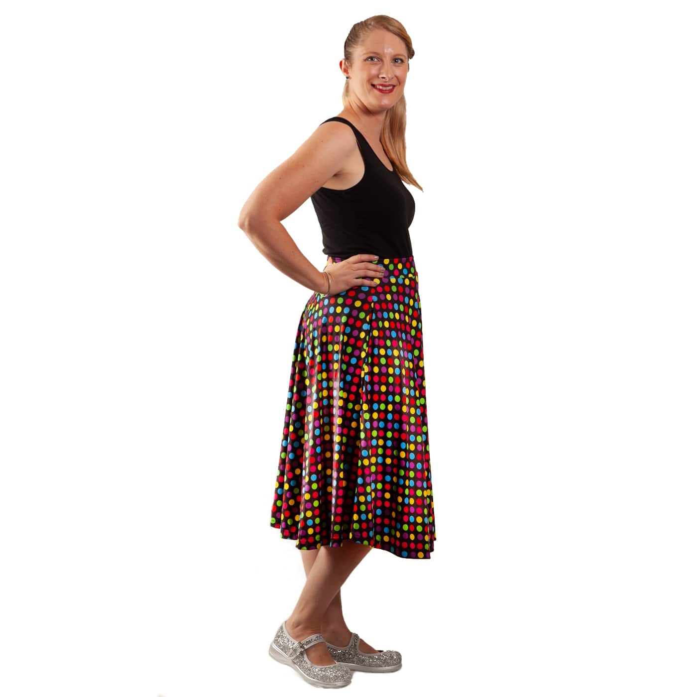Confetti Swishy Skirt by RainbowsAndFairies.com.au (Rainbow Spots - Polka Dots - Colourful - Circle Skirt With Pockets - Mod Retro) - SKU: CL_SWISH_CONFT_ORG - Pic-06