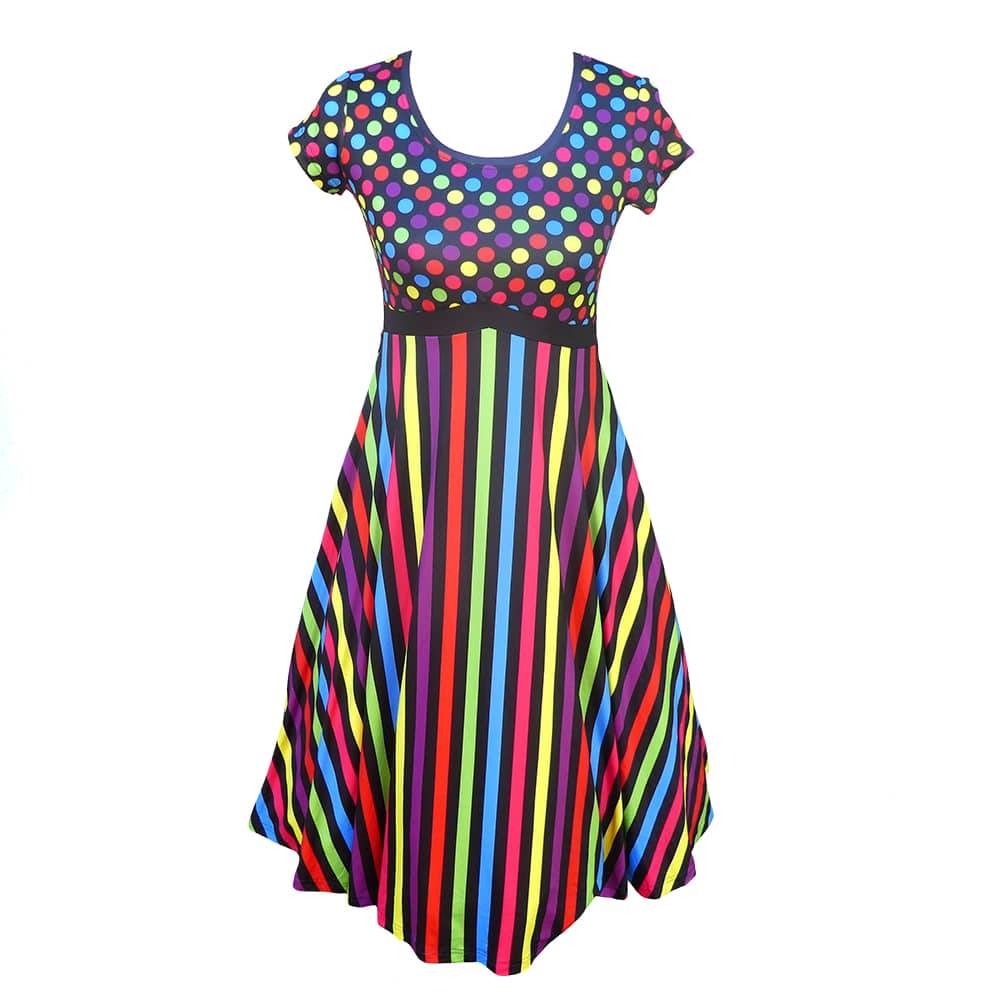 Confetti Tea Dress by RainbowsAndFairies.com (Rainbow Colours - Polka Dot - Stripes - Vibrant - Rock & Roll - Dress With Pockets - Rockabilly - Vintage Inspired) - SKU: CL_TEADR_CONFT_ORG - Pic 01