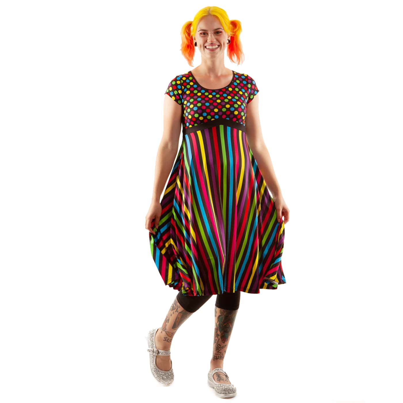Confetti Tea Dress by RainbowsAndFairies.com (Rainbow Colours - Polka Dot - Stripes - Vibrant - Rock & Roll - Dress With Pockets - Rockabilly - Vintage Inspired) - SKU: CL_TEADR_CONFT_ORG - Pic 05
