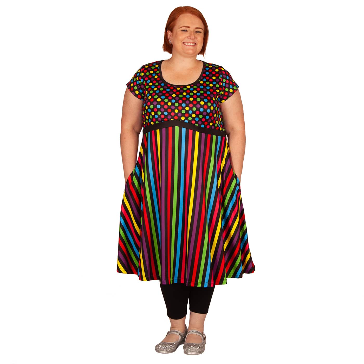 Confetti Tea Dress by RainbowsAndFairies.com (Rainbow Colours - Polka Dot - Stripes - Vibrant - Rock & Roll - Dress With Pockets - Rockabilly - Vintage Inspired) - SKU: CL_TEADR_CONFT_ORG - Pic 07