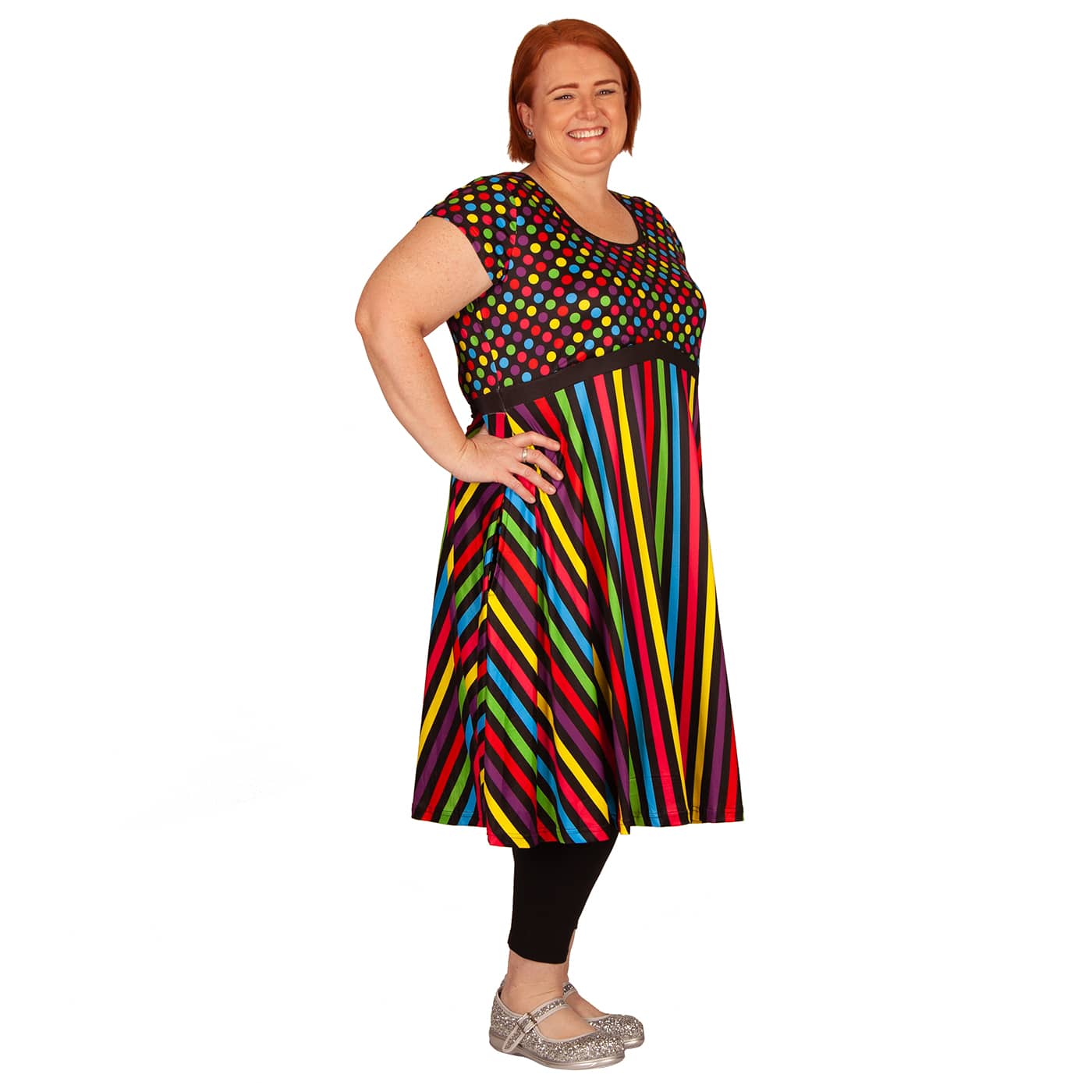 Confetti Tea Dress by RainbowsAndFairies.com (Rainbow Colours - Polka Dot - Stripes - Vibrant - Rock & Roll - Dress With Pockets - Rockabilly - Vintage Inspired) - SKU: CL_TEADR_CONFT_ORG - Pic 08
