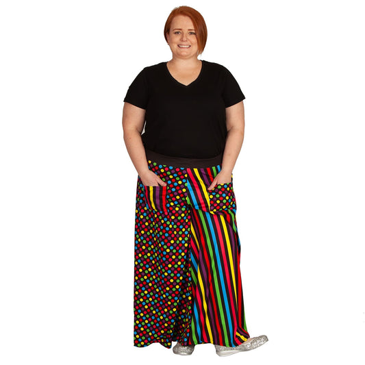 Confetti Wide Leg Pants by RainbowsAndFairies.com (Rainbow Colours - Polka Dots - Stripes - Vibrant - Pallazo Pants - Vintage Inspired - Pants With Pockets) - SKU: CL_WIDEL_CONFT_ORG - Pic 06