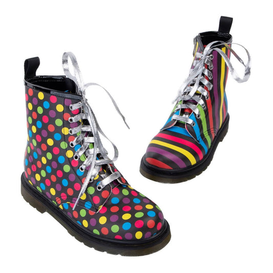 Confetti Wonder Boots by RainbowsAndFairies.com.au (Polka Dots - Rainbow Stripes - Combat Boots - Mismatched Shoes - Side Zip Boots) - SKU: FW_WONDR_CONFT_ORG - Pic-03