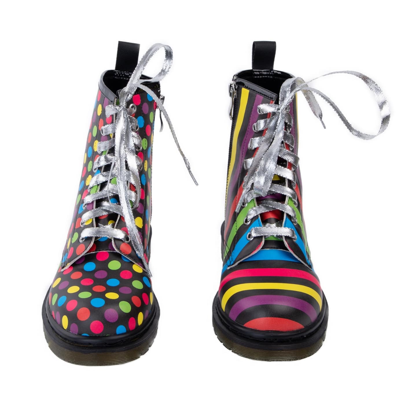 Confetti Wonder Boots by RainbowsAndFairies.com.au (Polka Dots - Rainbow Stripes - Combat Boots - Mismatched Shoes - Side Zip Boots) - SKU: FW_WONDR_CONFT_ORG - Pic-04