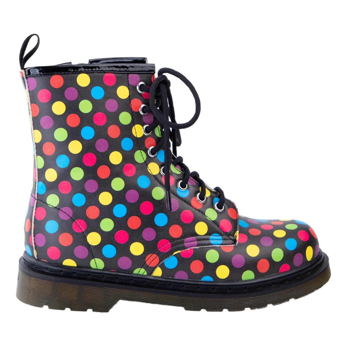 Confetti Wonder Boots by RainbowsAndFairies.com.au (Polka Dots - Rainbow Stripes - Combat Boots - Mismatched Shoes - Side Zip Boots) - SKU: FW_WONDR_CONFT_ORG - Pic-07