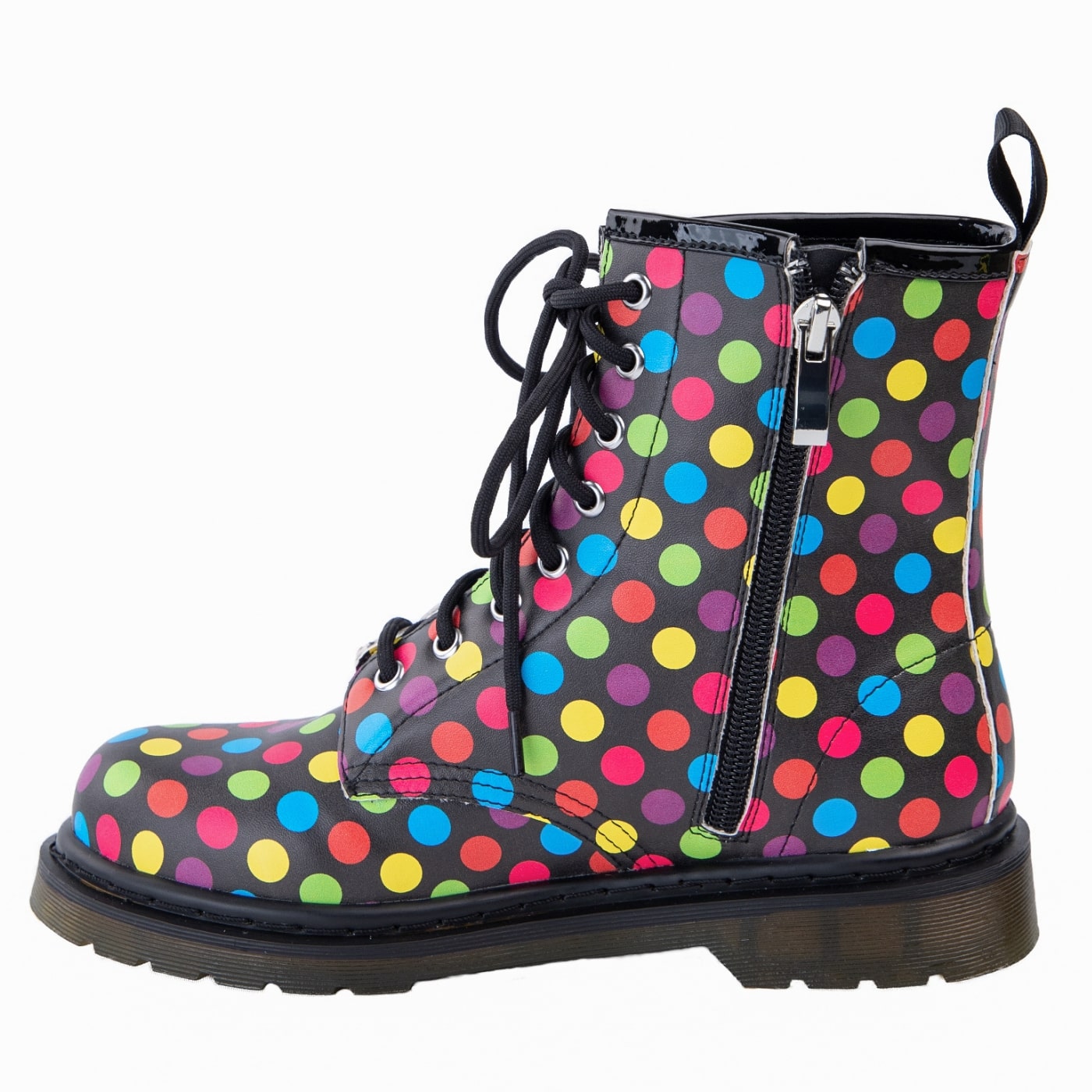 Confetti Wonder Boots by RainbowsAndFairies.com.au (Polka Dots - Rainbow Stripes - Combat Boots - Mismatched Shoes - Side Zip Boots) - SKU: FW_WONDR_CONFT_ORG - Pic-08