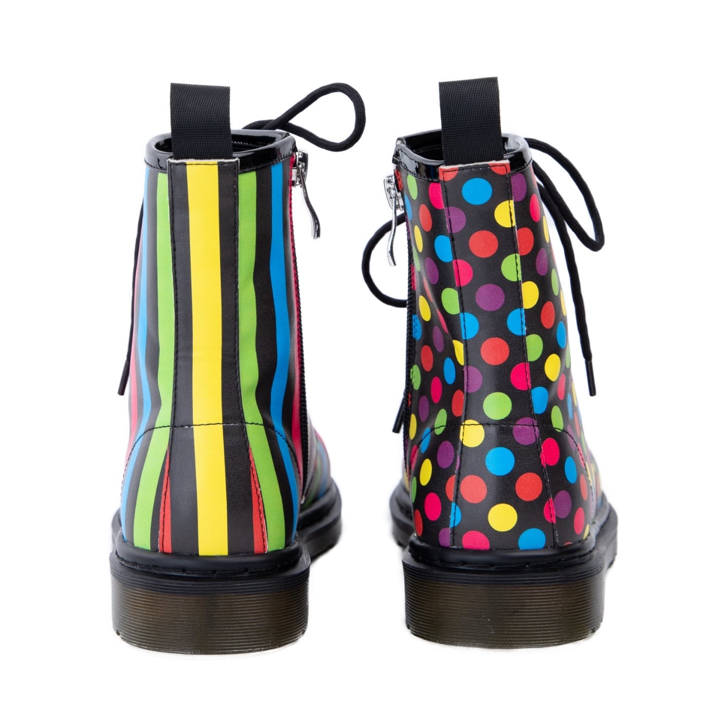 Confetti Wonder Boots by RainbowsAndFairies.com.au (Polka Dots - Rainbow Stripes - Combat Boots - Mismatched Shoes - Side Zip Boots) - SKU: FW_WONDR_CONFT_ORG - Pic-09