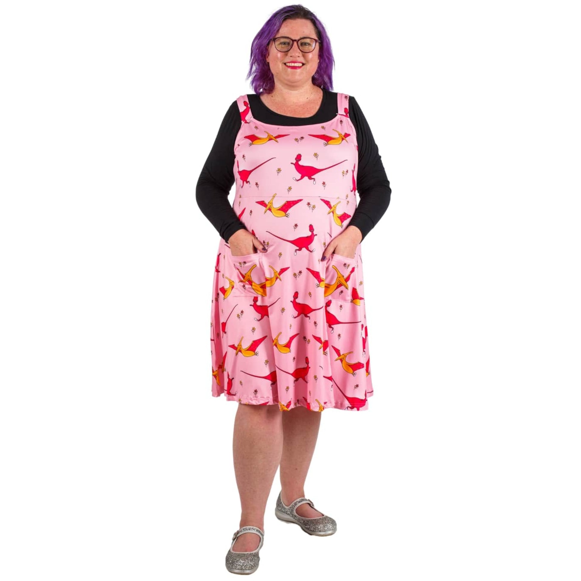 Dino Quirky Pinafore by RainbowsAndFairies.com.au (Dinosaur - Jurassic Park - Pterodactyl - Velociraptor - Dress With Pockets - Vintage Inspired) - SKU: CL_PFORE_DINOQ_ORG - Pic-05