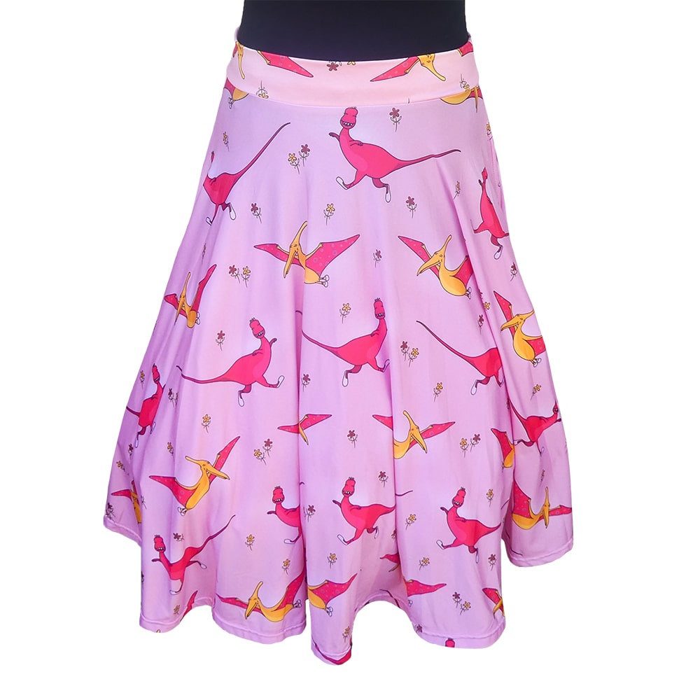 Dino Quirky Swishy Skirt by RainbowsAndFairies.com.au (Dinosaur - Jurassic Park - Velociraptor - Pterodactyl - Circle Skirt With Pockets - Mod Retro) - SKU: CL_SWISH_DINOQ_ORG - Pic-01